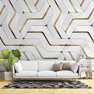 3 Boyutlu Altın Geometrik Duvar Kağıdı Baskı 900x240 cm
