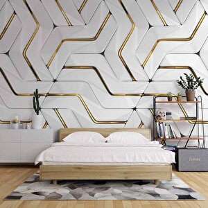 3 Boyutlu Altın Geometrik Duvar Kağıdı Baskı 900x240 cm