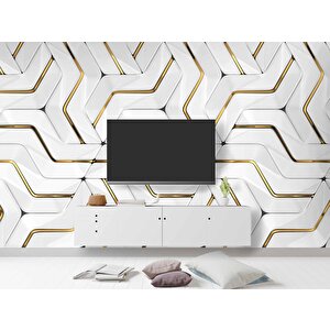 3 Boyutlu Altın Geometrik Duvar Kağıdı Baskı 900x240 cm