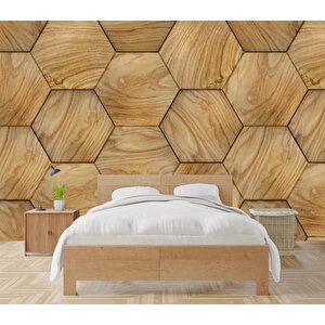3 Boyutlu Altıgen Ağaç Desenli Duvar Kağıdı Baskı 700x280 cm