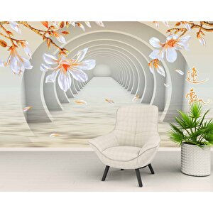 3 Boyutlu Çiçekli Tünel Temalı Duvar Kağıdı Baskı