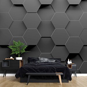 3 Boyutlu Antrasit Altıgen Duvar Kağıdı Baskı 150x280 cm