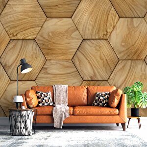 3 Boyutlu Altıgen Ağaç Desenli Duvar Kağıdı Baskı 425x260 cm