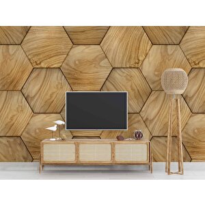 3 Boyutlu Altıgen Ağaç Desenli Duvar Kağıdı Baskı 425x260 cm
