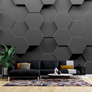 3 Boyutlu Antrasit Altıgen Duvar Kağıdı Baskı 425x315 cm