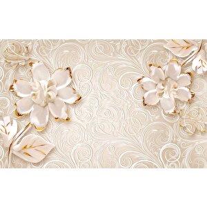 Gold-beyaz Çiçek Desenli Modern Duvar Kağıdı Baskı