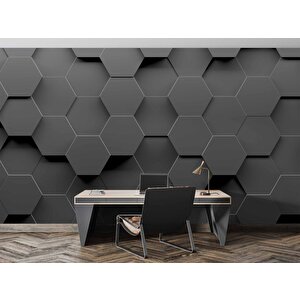 3 Boyutlu Antrasit Altıgen Duvar Kağıdı Baskı