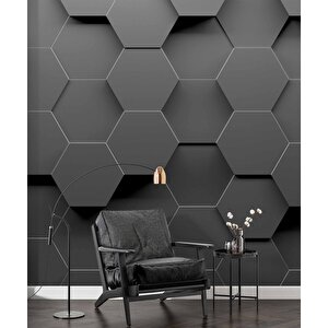 3 Boyutlu Antrasit Altıgen Duvar Kağıdı Baskı