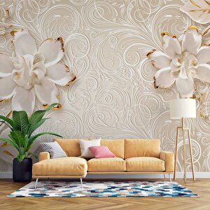 Gold-beyaz Çiçek Desenli Modern Duvar Kağıdı Baskı 100x260 cm