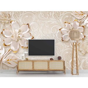 Gold-beyaz Çiçek Desenli Modern Duvar Kağıdı Baskı 100x260 cm