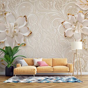 Gold-beyaz Çiçek Desenli Modern Duvar Kağıdı Baskı 900x315 cm