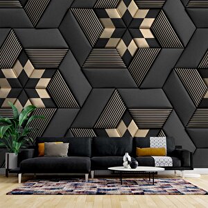 Gold Siyah Geometrik Şekilli Duvar Kağıdı 800x200 cm