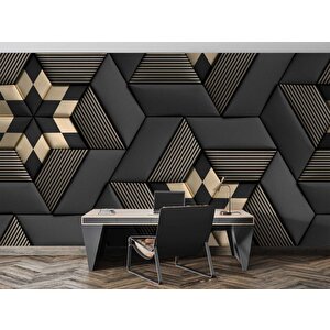 Gold Siyah Geometrik Şekilli Duvar Kağıdı