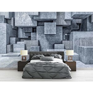 3 Boyutlu Beton Küp Görünümlü Duvar Kağıdı Baskı 200x260 cm