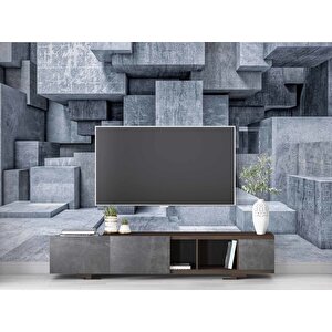 3 Boyutlu Beton Küp Görünümlü Duvar Kağıdı Baskı 200x260 cm