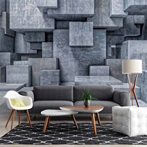 3 Boyutlu Beton Küp Görünümlü Duvar Kağıdı Baskı 375x260 cm