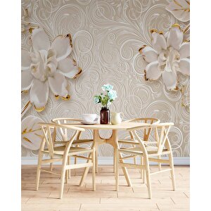 Gold-beyaz Çiçek Desenli Modern Duvar Kağıdı Baskı