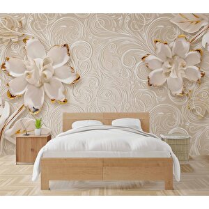 Gold-beyaz Çiçek Desenli Modern Duvar Kağıdı Baskı 450x300 cm