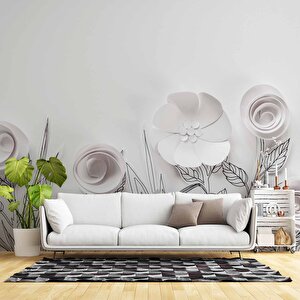3 Boyutlu Kağıttan Beyaz Çiçek Desenli Duvar Kağıdı Baskı 225x240 cm