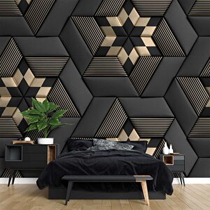 Gold Siyah Geometrik Şekilli Duvar Kağıdı 225x300 cm