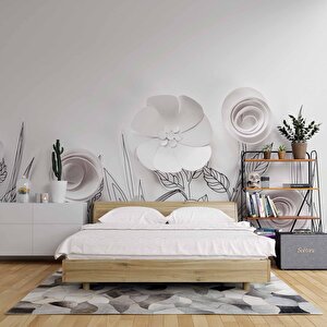 3 Boyutlu Kağıttan Beyaz Çiçek Desenli Duvar Kağıdı Baskı 350x260 cm