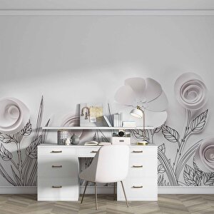 3 Boyutlu Kağıttan Beyaz Çiçek Desenli Duvar Kağıdı Baskı