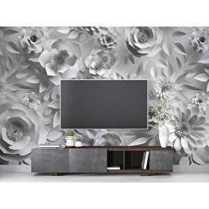 3 Boyutlu  Beyaz Ve Gri Çiçek Duvar Kağıdı Baskı 250x200 cm