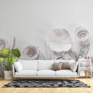 3 Boyutlu Kağıttan Beyaz Çiçek Desenli Duvar Kağıdı Baskı 200x280 cm