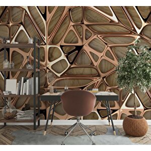 3 Boyutlu Bronz Ahşap Duvar Kağıdı Baskı