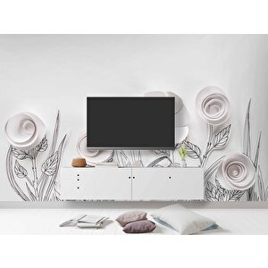 3 Boyutlu Kağıttan Beyaz Çiçek Desenli Duvar Kağıdı Baskı 700x240 cm