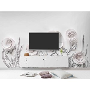 3 Boyutlu Kağıttan Beyaz Çiçek Desenli Duvar Kağıdı Baskı