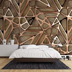 3 Boyutlu Bronz Ahşap Duvar Kağıdı Baskı 600x200 cm