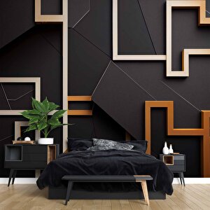 Gold-siyah Geometrik Şekilli 3 Boyutlu Duvar Kağıdı Baskı 375x200 cm