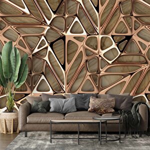 3 Boyutlu Bronz Ahşap Duvar Kağıdı Baskı 150x280 cm