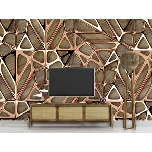 3 Boyutlu Bronz Ahşap Duvar Kağıdı Baskı 475x315 cm