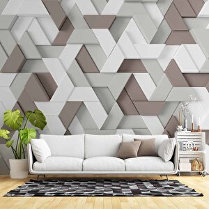 3 Boyutlu Kahverengi Beyaz Üçgen Kabartma Görünümlü Duvar Kağıdı Baskı 800x280 cm