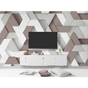 3 Boyutlu Kahverengi Beyaz Üçgen Kabartma Görünümlü Duvar Kağıdı Baskı 800x280 cm