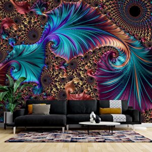 3 Boyutlu Mavi Franktal Görünümlü Duvar Kağıdı Baskı 300x280 cm