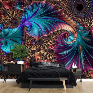 3 Boyutlu Mavi Franktal Görünümlü Duvar Kağıdı Baskı 300x280 cm