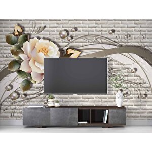 3 Boyutlu Tuğla Duvar Üstünde Gül Desenli Duvar Kağıdı Baskı 250x260 cm