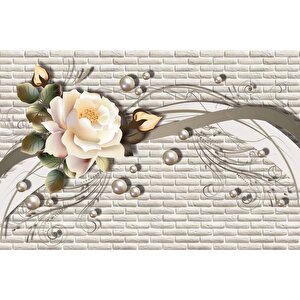 3 Boyutlu Tuğla Duvar Üstünde Gül Desenli Duvar Kağıdı Baskı