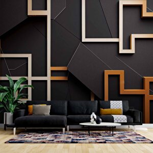 Gold-siyah Geometrik Şekilli 3 Boyutlu Duvar Kağıdı Baskı 375x315 cm