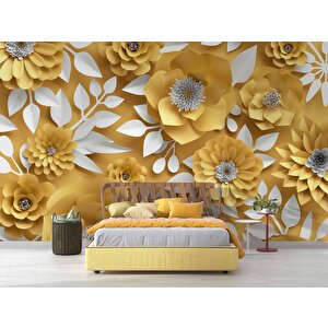 3 Boyutlu Sarı Çiçek Desenli Duvar Kağıdı Baskı 150x280 cm