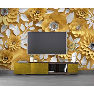 3 Boyutlu Sarı Çiçek Desenli Duvar Kağıdı Baskı 150x280 cm