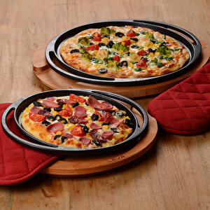Lava Döküm Yuvarlak Pizza Krep Pankek Tavası Döküm Demir Yekpare Çift Kulplu Çap(ø)28cm.