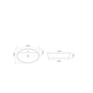 Turkuaz Cerastyle One Lavabo 67*42cm Çanak Tezgah Üstü (delikli)
