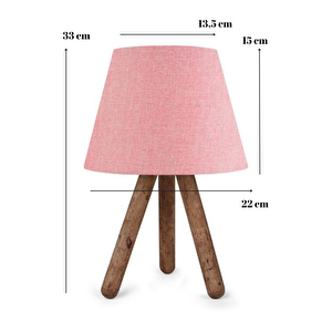 Tasarım Luce Üç Ayaklı Ahşap Ayaklı Abajur Pembe Kumaş Başlık