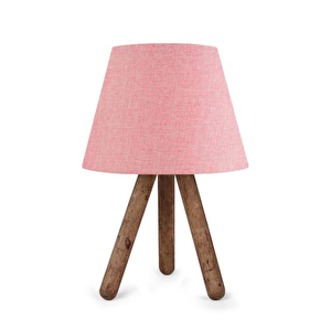 Tasarım Luce Üç Ayaklı Ahşap Ayaklı Abajur Pembe Kumaş Başlık