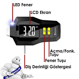 Michelin Mc12293 99psi Dijital Lastik Basınç Ve Derinlik Ölçer