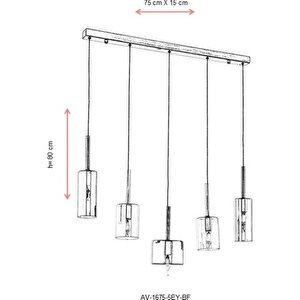 Mix Modern Avize E14 30w 70x15cm Metal Eskitme Avonni-av-1675-5ey-bf